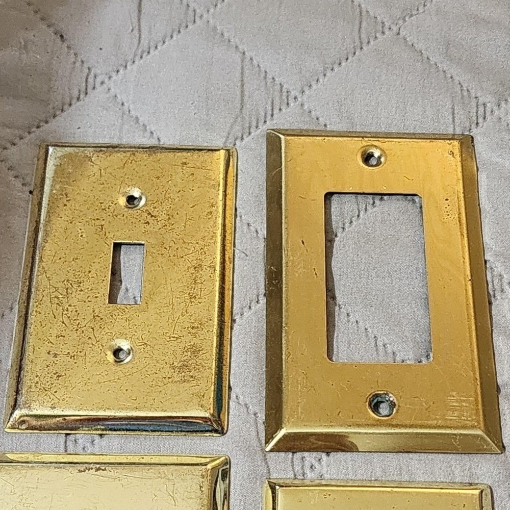 Vintage Solid Brass Wall Plate Lot Toggle Duplex Outlet Decorator Switch Covers - Picture 3 of 8